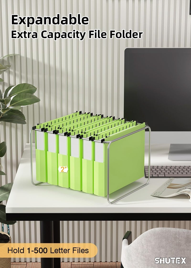 SHUTEX Extra Capacity Plastic Hanging File Folders,12 Pack Reinforced Hang Folder,Heavy Duty 2'' Expansion,Filing Cabinet Folders Letter Size with tabs for Bulk Files/Medical Charts(Mustard Green) - Image 4